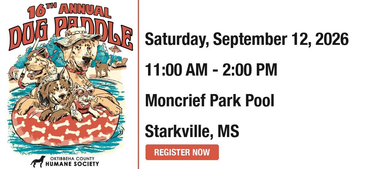 16th Annual Dog Paddle, Saturday September 12 2026, 11:00 AM to 2:00 PM, Moncrief Park Pool, Starkville MS, register now